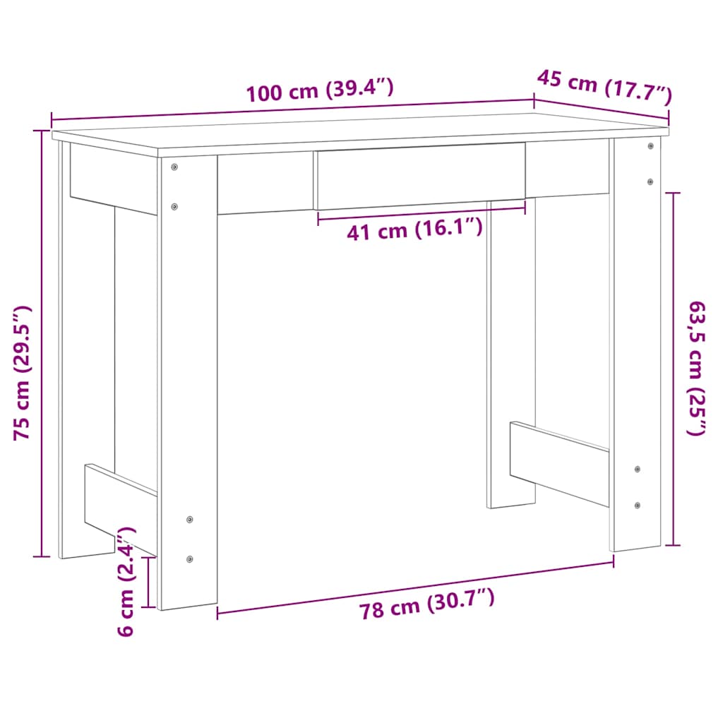 vidaXL Bureau gris Sonoma 100x45x75 cm Bois d'ingénierie