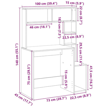 vidaXL Schreibtisch mit Regal Betongrau 100x45x140 cm Holzwerkstoff