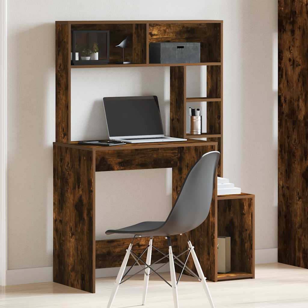 vidaXL Bureau avec étagère Chêne fumé 100x45x140 cm Bois d'ingénierie