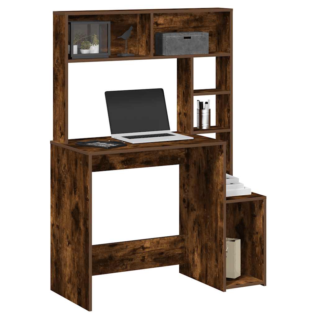 vidaXL Bureau avec étagère Chêne fumé 100x45x140 cm Bois d'ingénierie