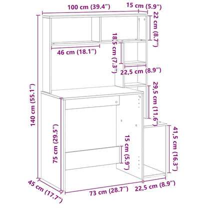 vidaXL Schreibtisch mit Regal Grau Sonoma 100x45x140 cm Holzwerkstoff