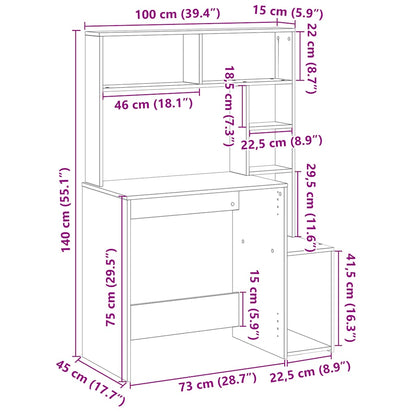 vidaXL Bureau avec étagère marron aspect chêne 100x45x140 cm
