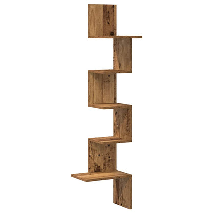 vidaXL Étagère murale d'angle aspect bois de récupération 32x32x127,5 cm Bois d'ingénierie