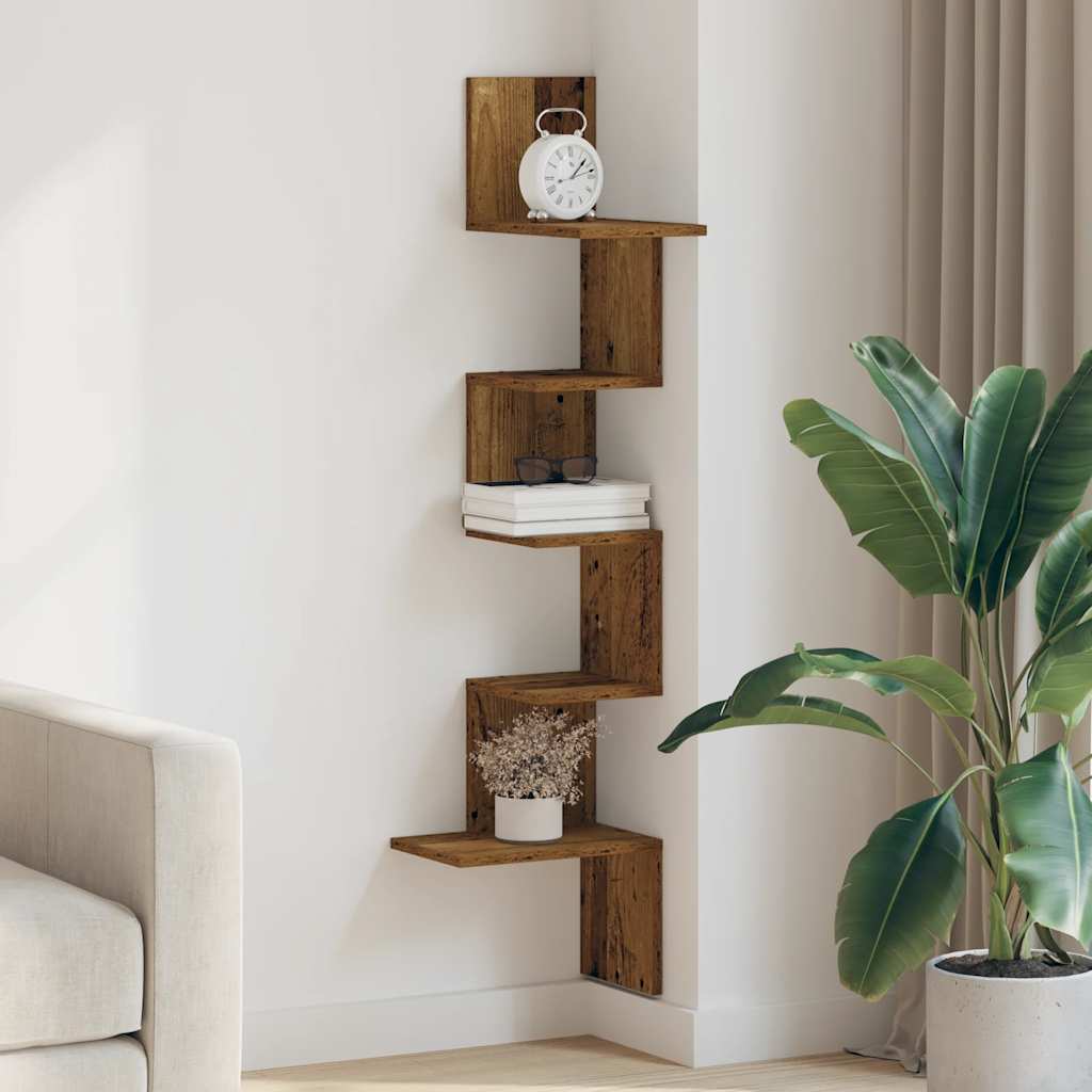 vidaXL Étagère murale d'angle aspect bois de récupération 32x32x127,5 cm Bois d'ingénierie
