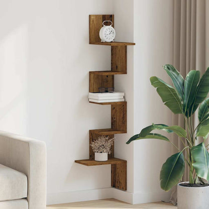vidaXL Étagère murale d'angle aspect bois de récupération 32x32x127,5 cm Bois d'ingénierie
