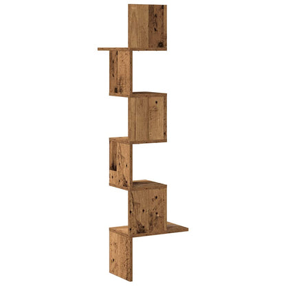 vidaXL Étagère murale d'angle aspect bois de récupération 32x32x127,5 cm Bois d'ingénierie