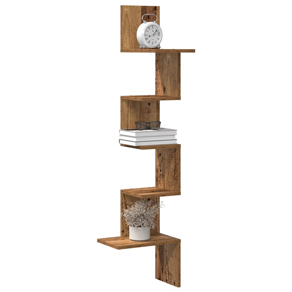 vidaXL Étagère murale d'angle aspect bois de récupération 32x32x127,5 cm Bois d'ingénierie