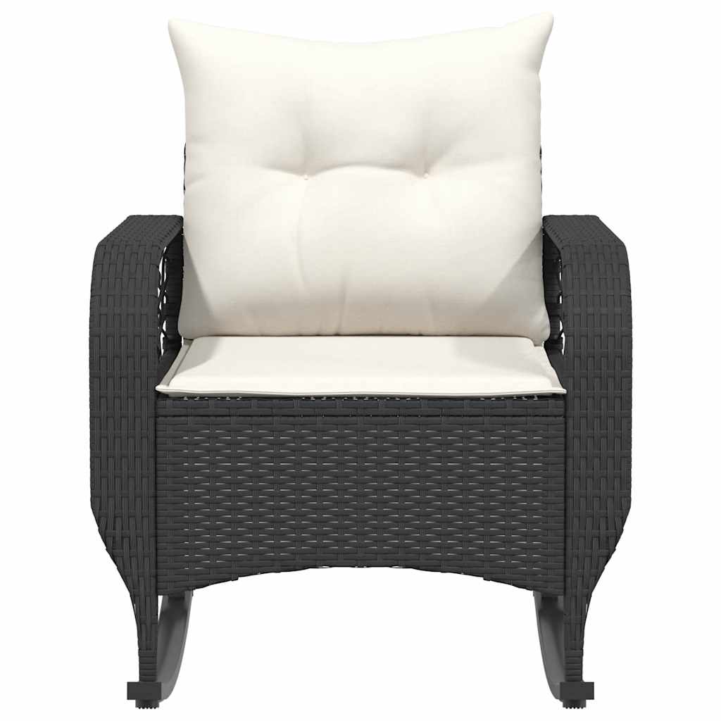 vidaXL Garten-Schaukelstuhl mit Kissen Schwarz Poly Rattan