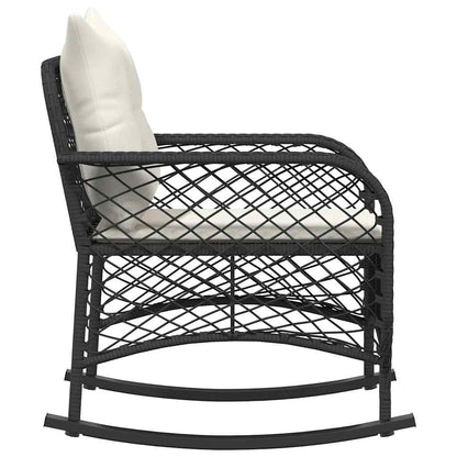 vidaXL Garten-Schaukelstuhl mit Kissen Schwarz Poly Rattan