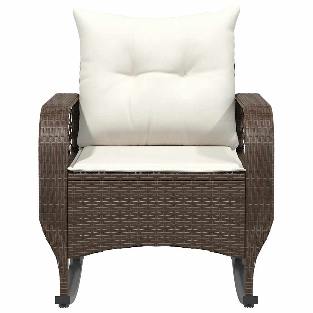 vidaXL Garten-Schaukelstuhl mit Kissen Braun Poly Rattan