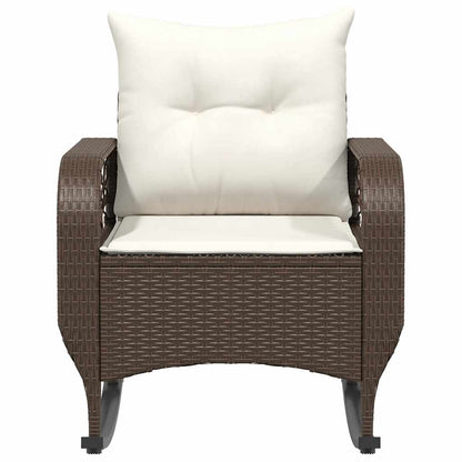 vidaXL Garten-Schaukelstuhl mit Kissen Braun Poly Rattan