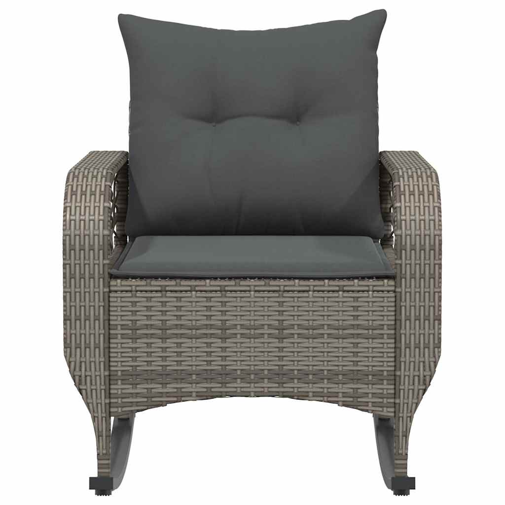 vidaXL Garten-Schaukelstuhl mit Kissen Grau Poly Rattan