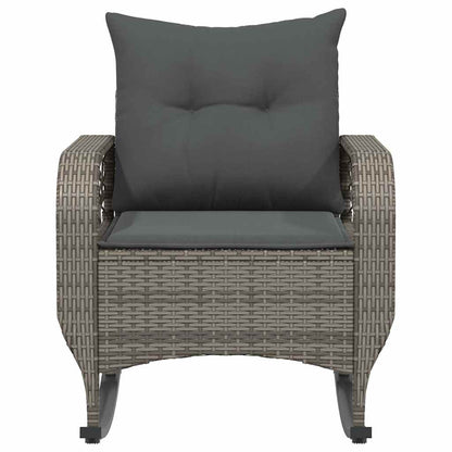 vidaXL Garten-Schaukelstuhl mit Kissen Grau Poly Rattan