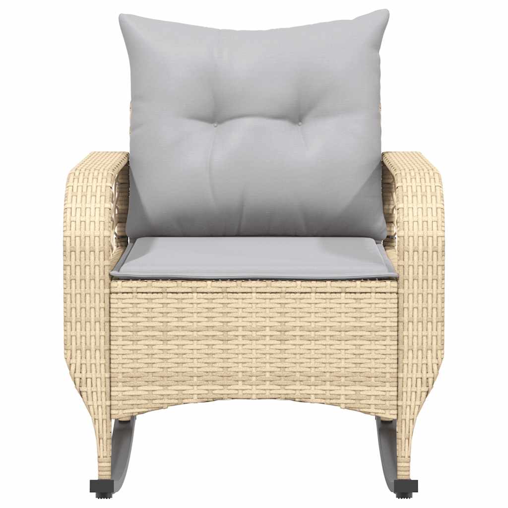 vidaXL Garten-Schaukelstuhl mit Kissen Beige Poly Rattan