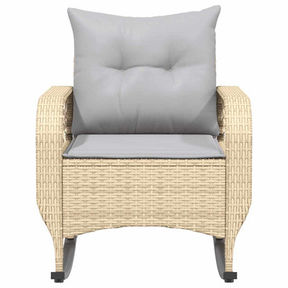 vidaXL Garten-Schaukelstuhl mit Kissen Beige Poly Rattan