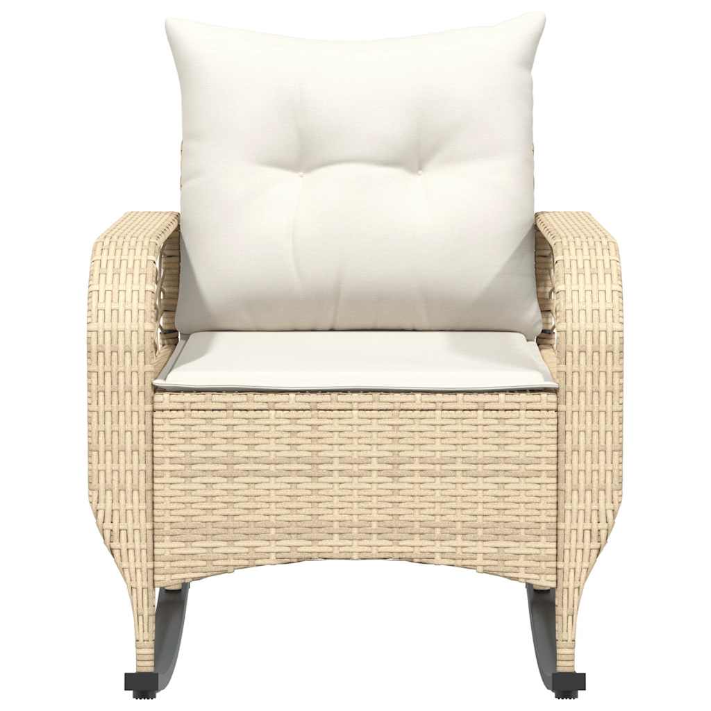 vidaXL Garten-Schaukelstuhl mit Kissen Beige Poly Rattan