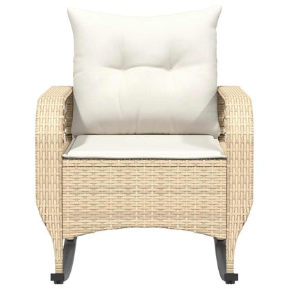 vidaXL Garten-Schaukelstuhl mit Kissen Beige Poly Rattan