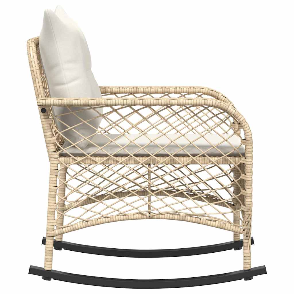 vidaXL Garten-Schaukelstuhl mit Kissen Beige Poly Rattan