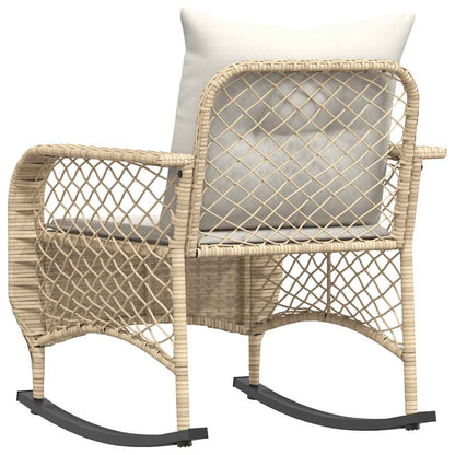 vidaXL Garten-Schaukelstuhl mit Kissen Beige Poly Rattan