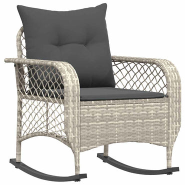 vidaXL Garten-Schaukelstuhl mit Kissen Hellgrau Poly Rattan