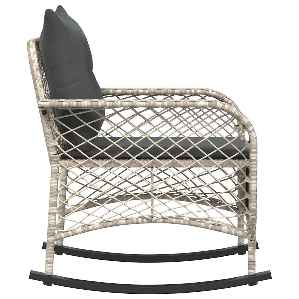 vidaXL Garten-Schaukelstuhl mit Kissen Hellgrau Poly Rattan