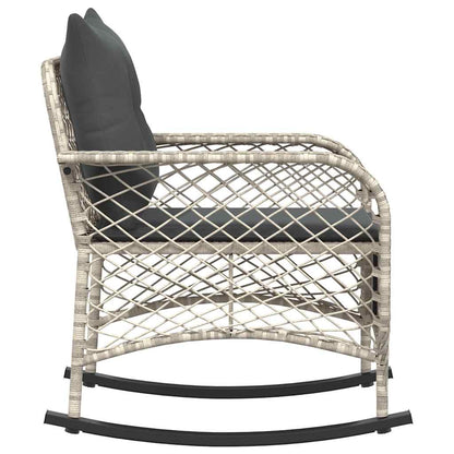 vidaXL Garten-Schaukelstuhl mit Kissen Hellgrau Poly Rattan