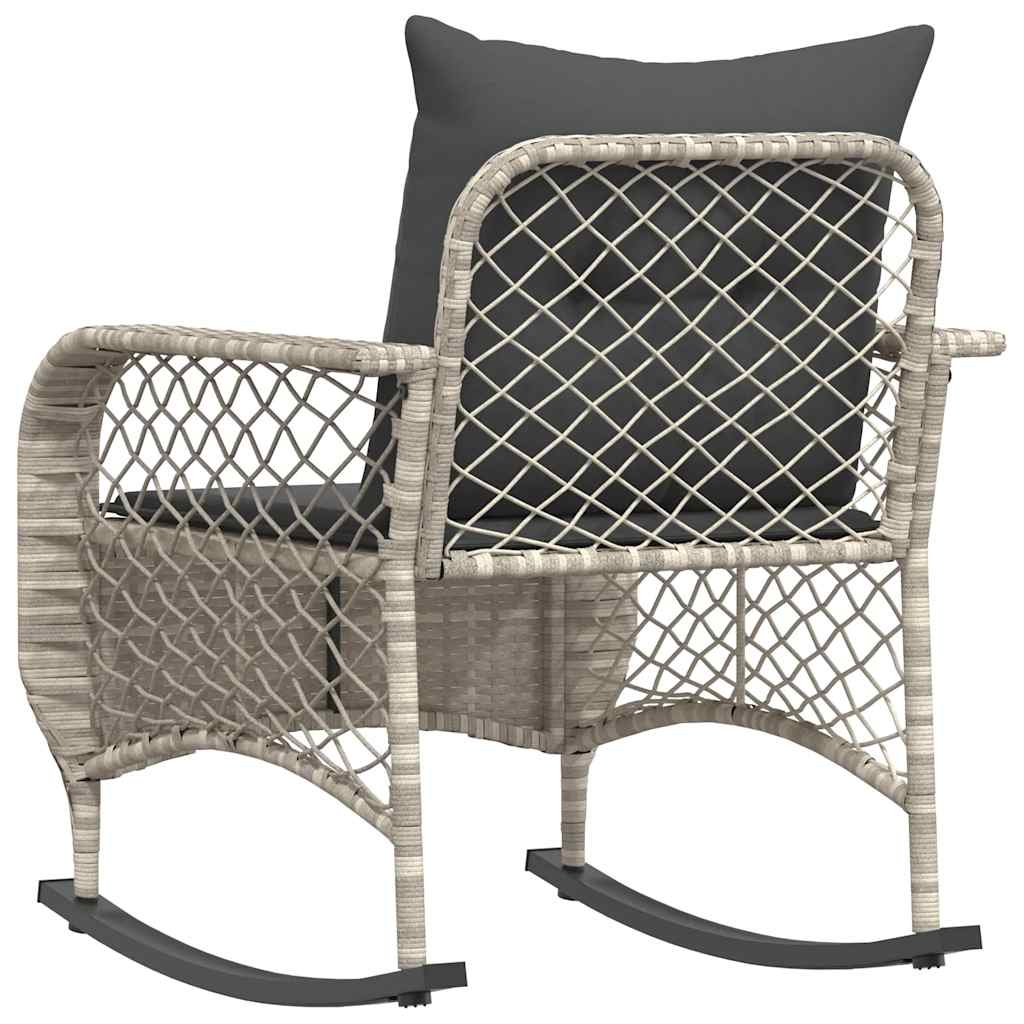 vidaXL Garten-Schaukelstuhl mit Kissen Hellgrau Poly Rattan