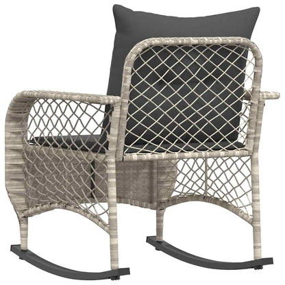 vidaXL Garten-Schaukelstuhl mit Kissen Hellgrau Poly Rattan