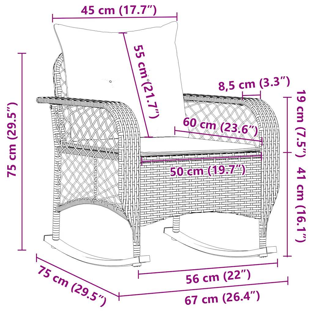 vidaXL Garten-Schaukelstuhl mit Kissen Hellgrau Poly Rattan