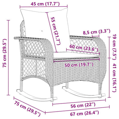 vidaXL Garten-Schaukelstuhl mit Kissen Hellgrau Poly Rattan