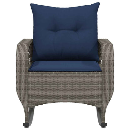 vidaXL Garten-Schaukelstuhl mit Kissen Grau Poly Rattan