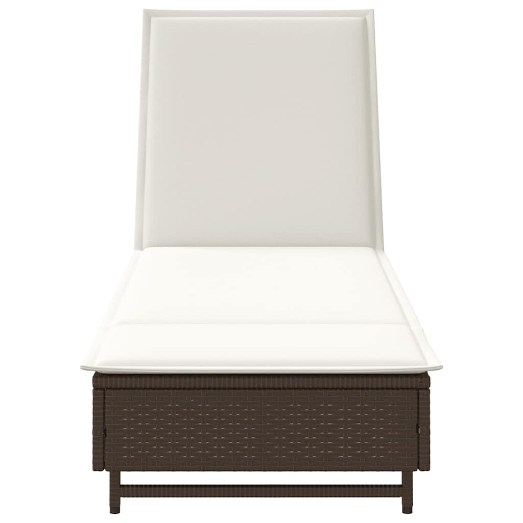 Sonnenliege mit Rollen und Auflage Braun Poly Rattan