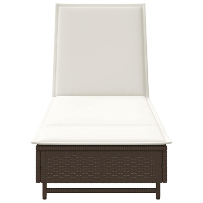 Sonnenliege mit Rollen und Auflage Braun Poly Rattan