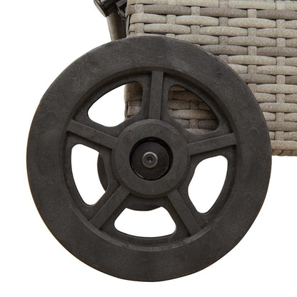Sonnenliege mit Rollen und Auflage Grau Poly Rattan