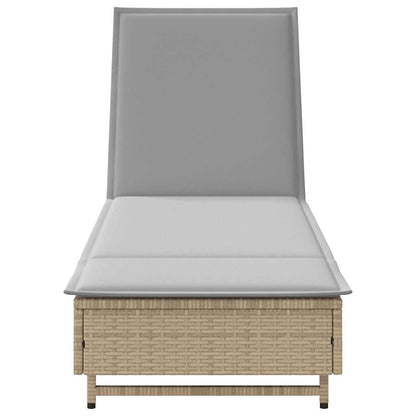 Sonnenliege mit Rollen und Auflage Beige Poly Rattan