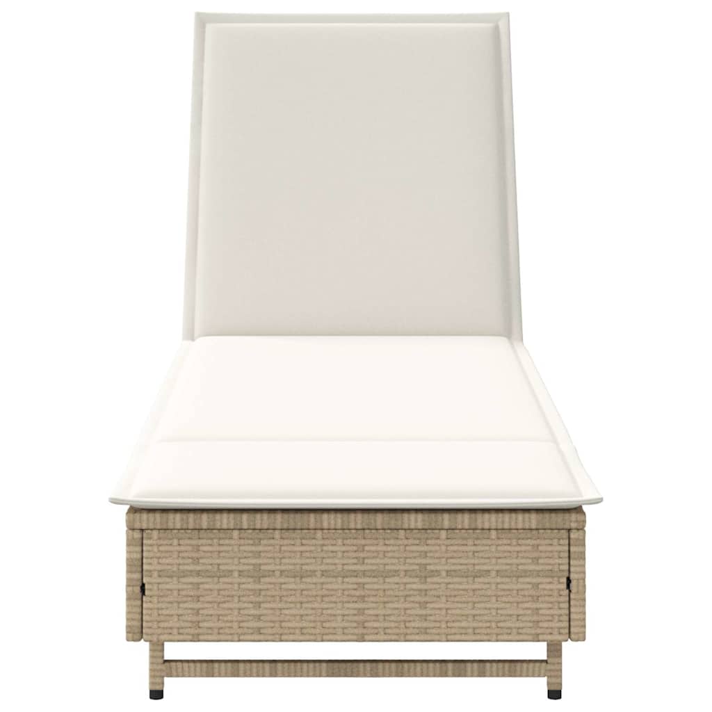 Sonnenliege mit Rollen und Auflage Beige Poly Rattan