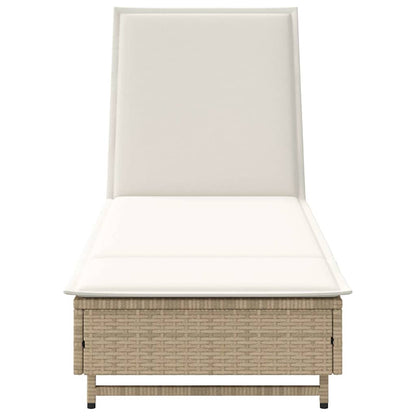 Sonnenliege mit Rollen und Auflage Beige Poly Rattan