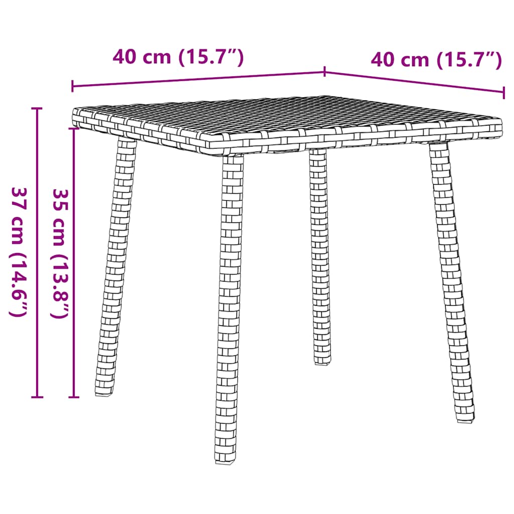 vidaXL Garten-Couchtisch Rechteckig Schwarz 40x40x37 cm Poly Rattan