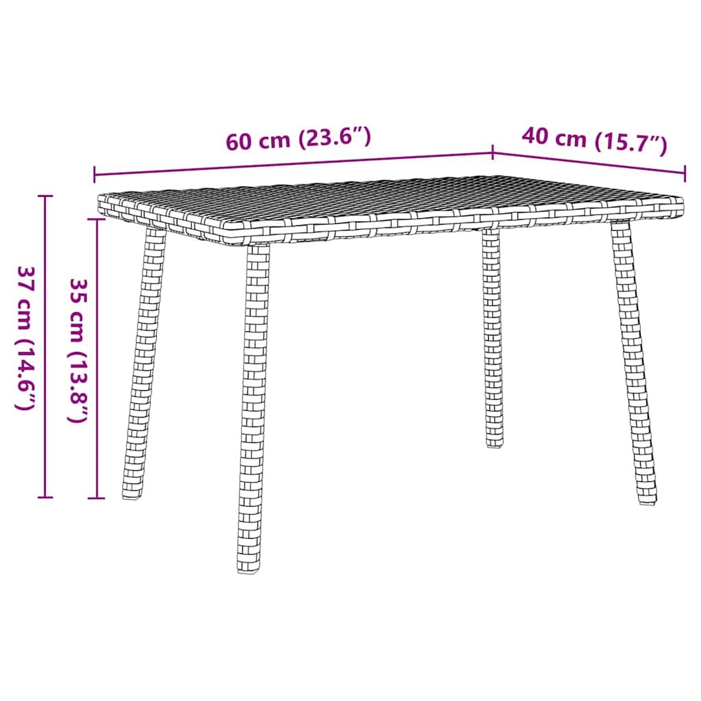 vidaXL Garten-Couchtisch Rechteckig Beige 60x40x37 cm Poly Rattan