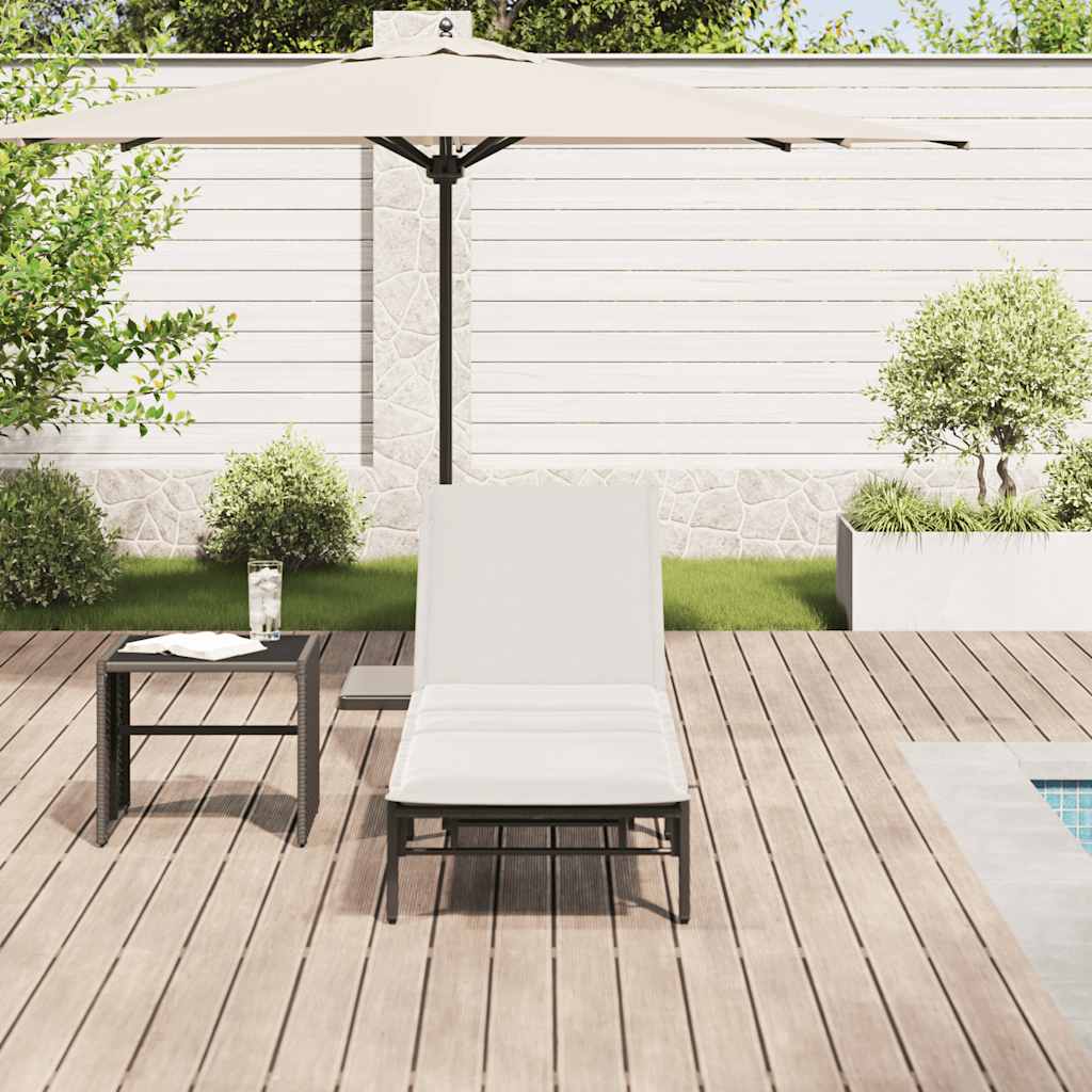 Sonnenliege mit Auflage Schwarz Poly-Rattan