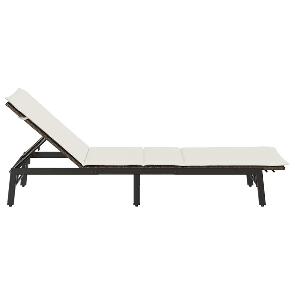 Sonnenliege mit Auflage Braun Poly Rattan