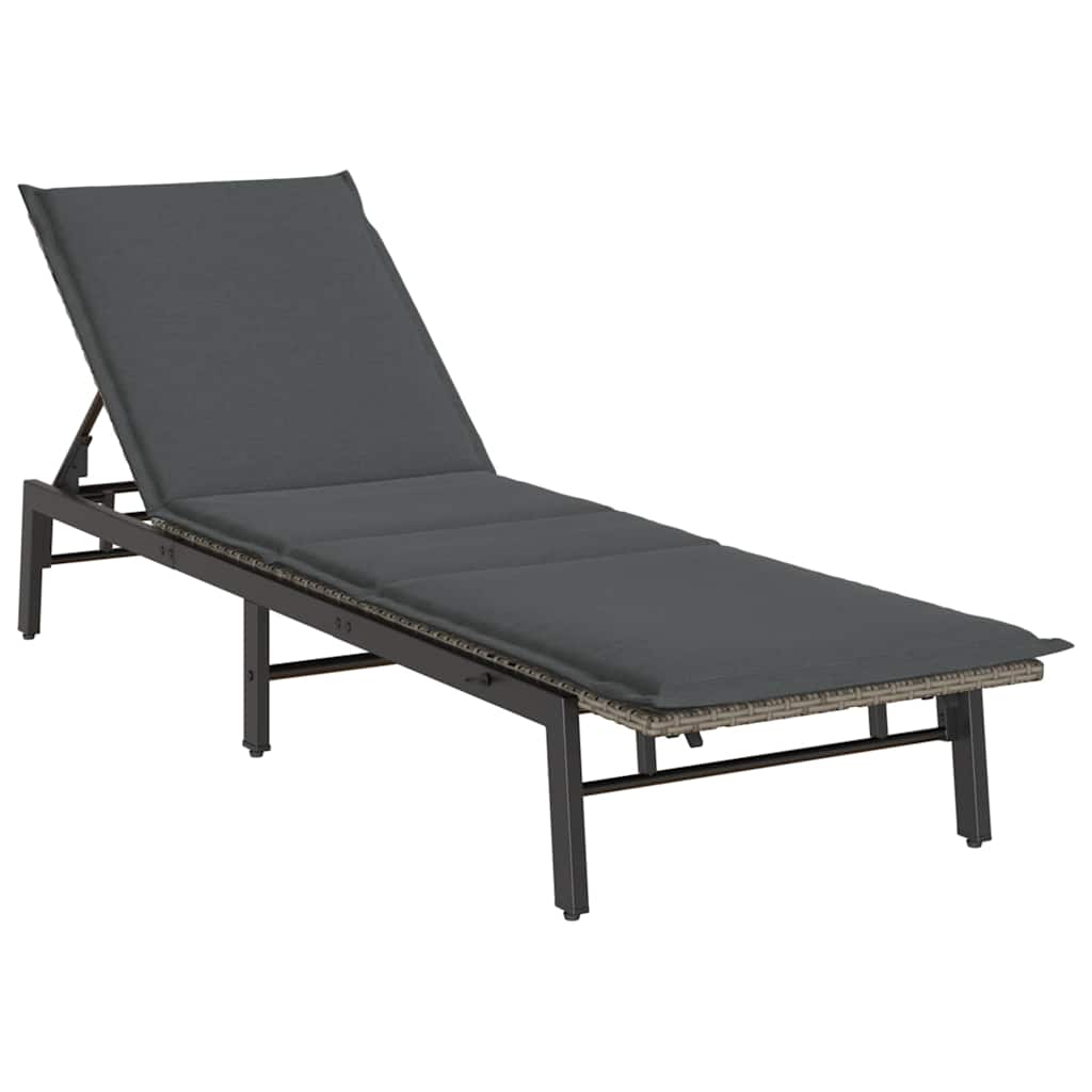 Sonnenliege mit Auflage Grau Poly Rattan