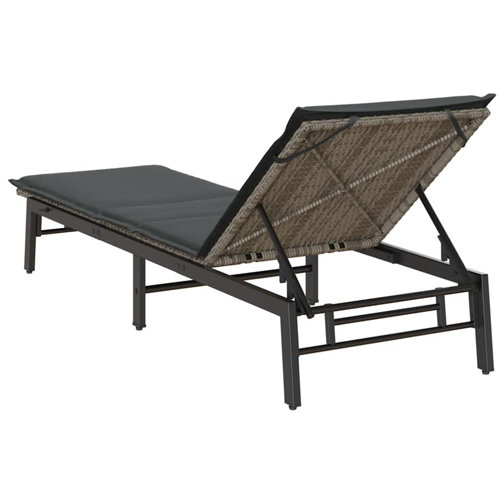 Sonnenliege mit Auflage Grau Poly Rattan