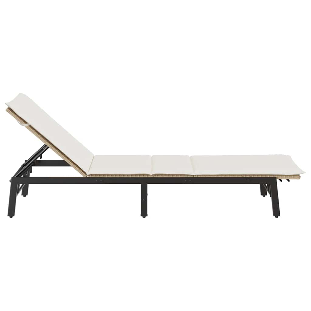Sonnenliege mit Auflage Beige Poly Rattan