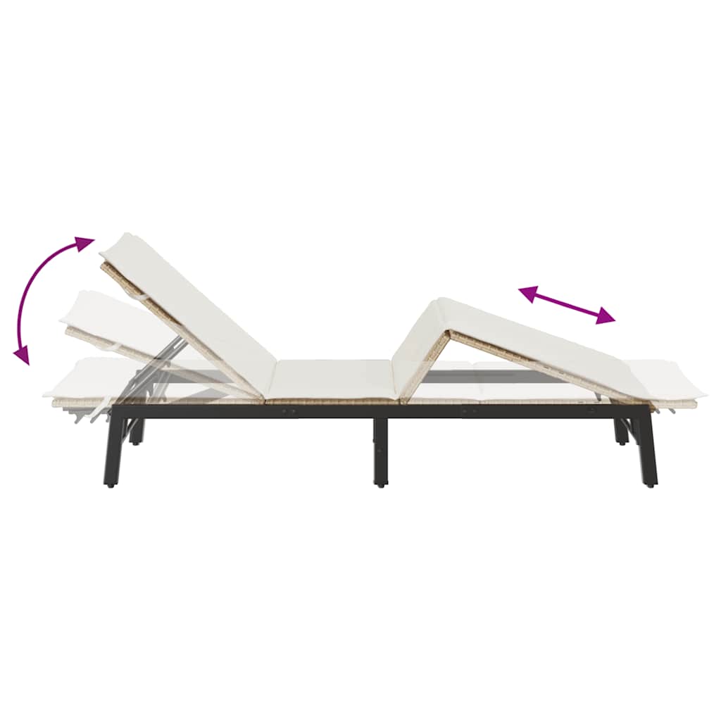 Sonnenliege mit Auflage Beige Poly Rattan