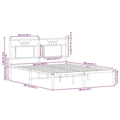 Metallbett ohne Matratze Sonoma-Eiche 180x200 cm