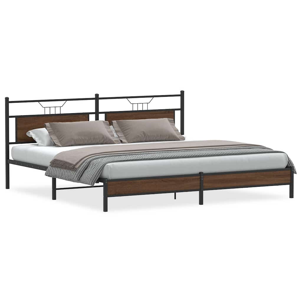 vidaXL Metallbett ohne Matratze Braun Eichen-Optik 193x201 cm