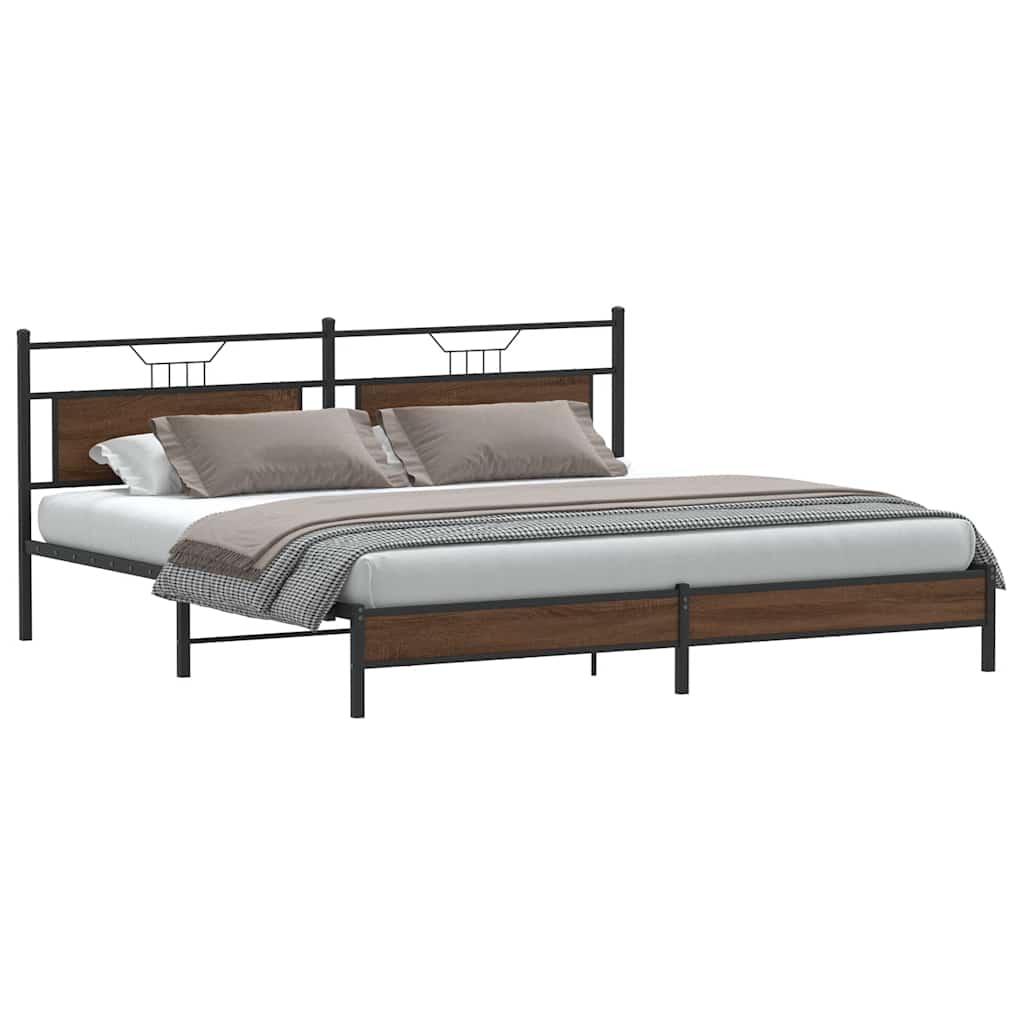 vidaXL Metallbett ohne Matratze Braun Eichen-Optik 193x201 cm