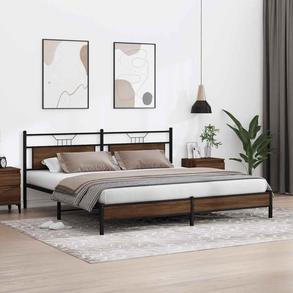 vidaXL Metallbett ohne Matratze Braun Eichen-Optik 193x201 cm