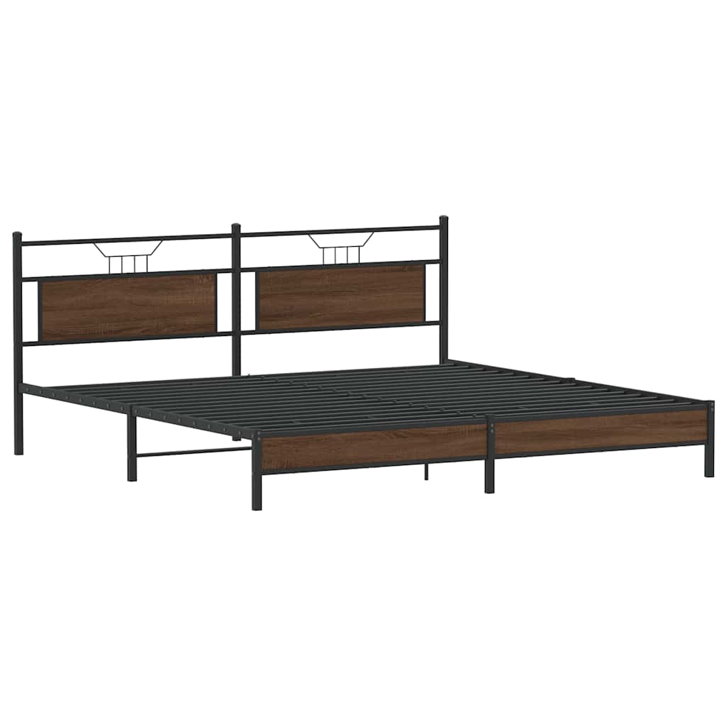 vidaXL Metallbett ohne Matratze Braun Eichen-Optik 193x201 cm